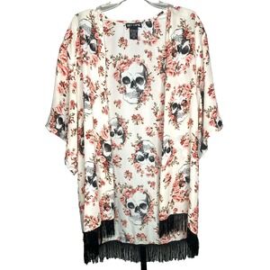 Hot Topic Skulls Floral Open Cardigan Whimsigoth Cardigan fringe size Medium Y2K